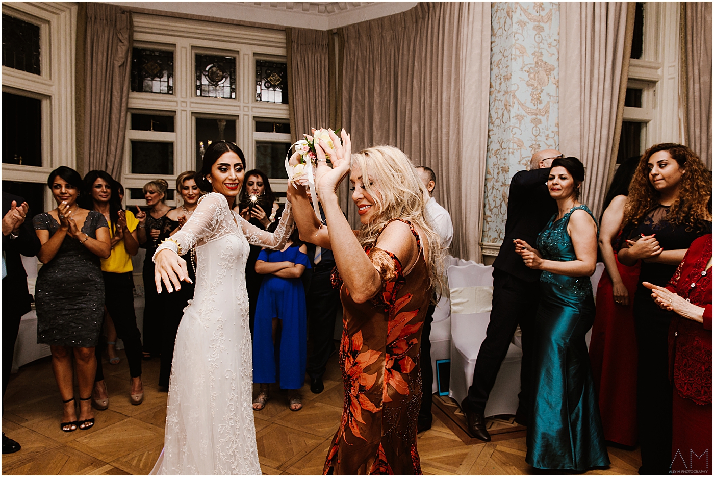 woman dancing with cake knife