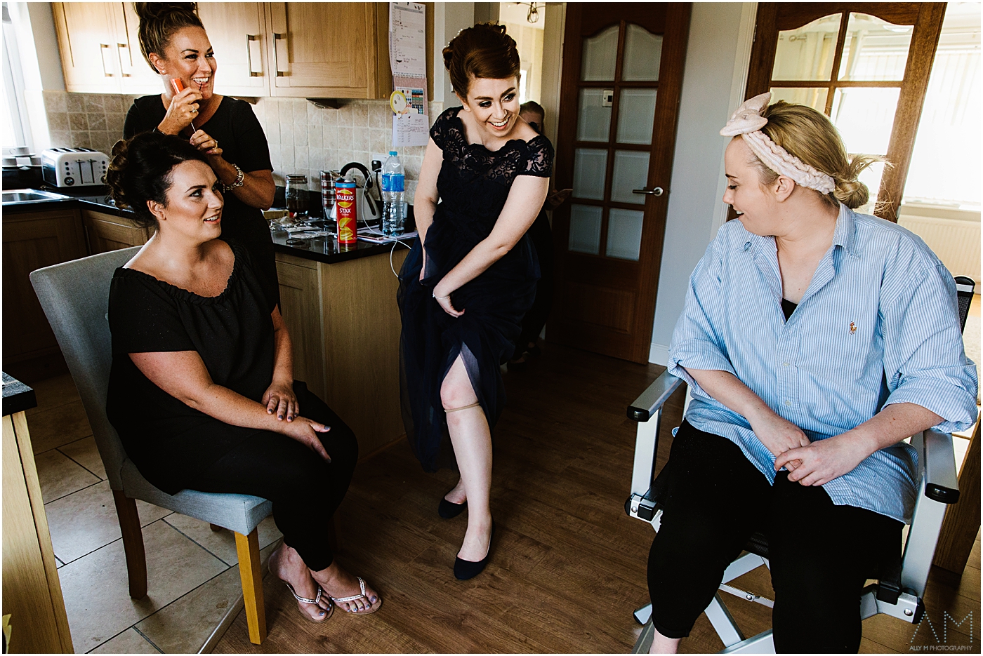 Bridesmaid showing off her socks