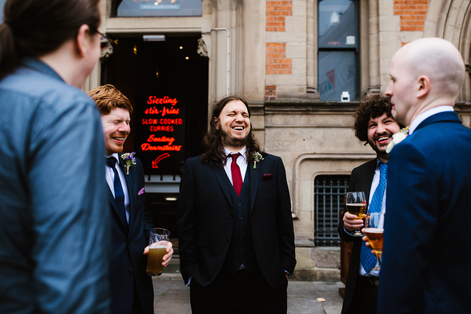 Groomsmen outsied Albert Square Chop House