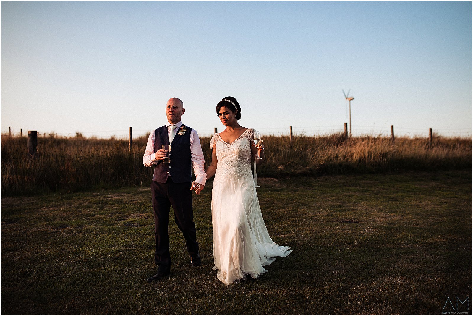 Bride and groom walking together