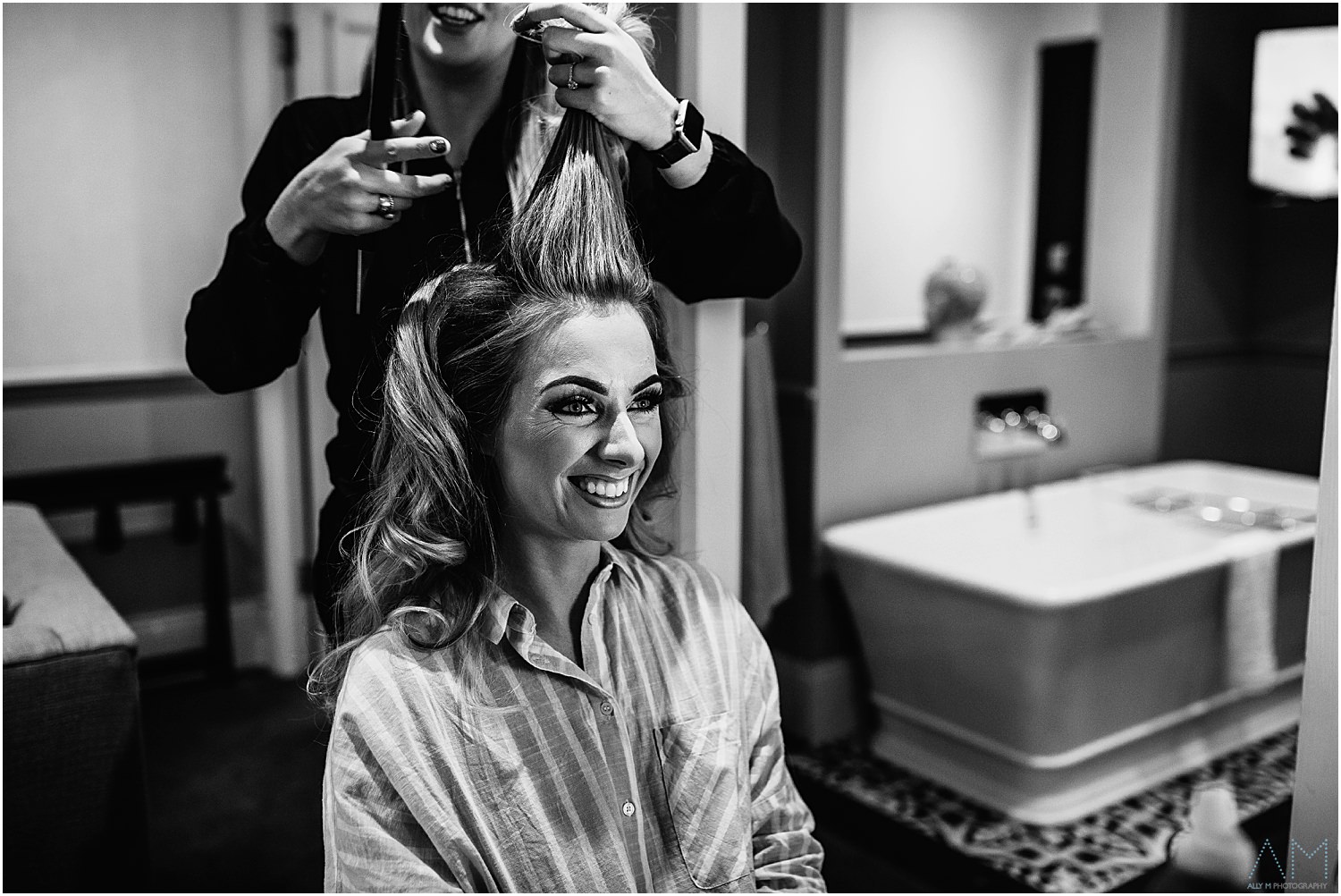 Bride having her hair done