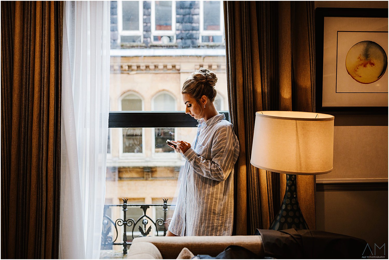 Bride checking her phone