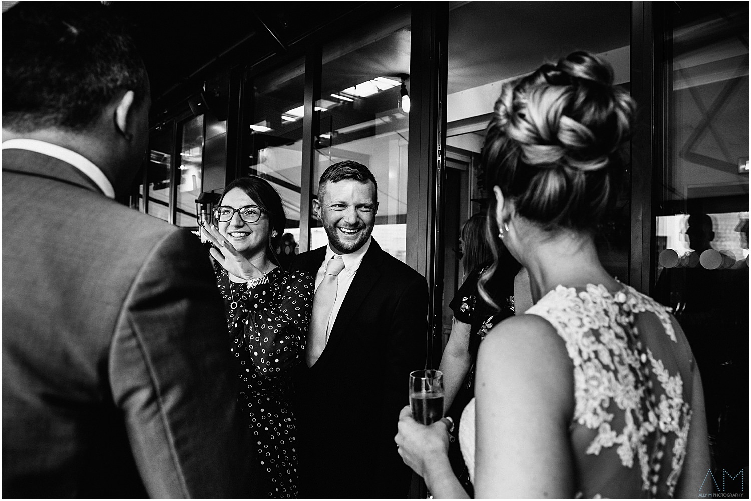 Smiling wedding guests