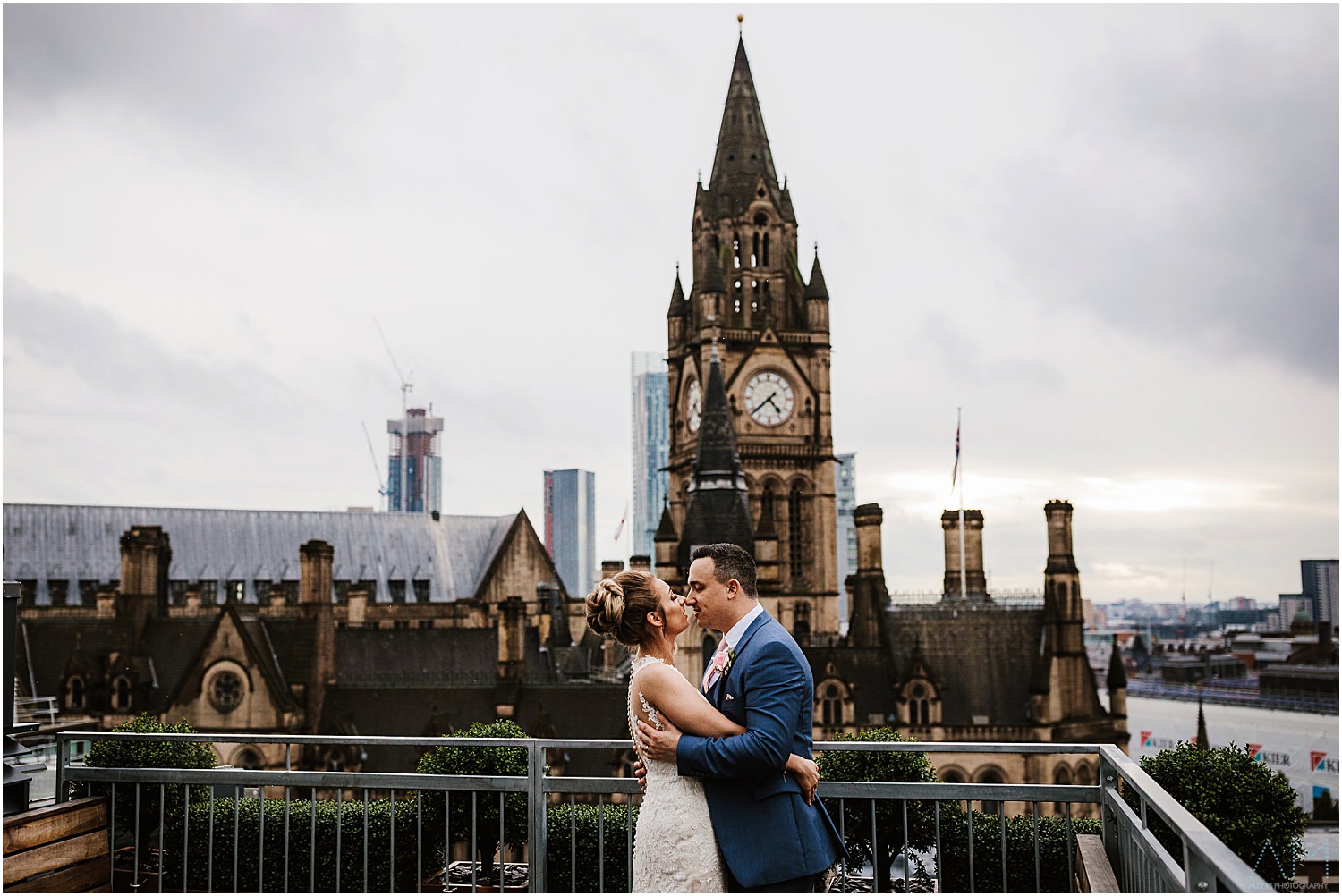 Bride and groom on the rooftops
