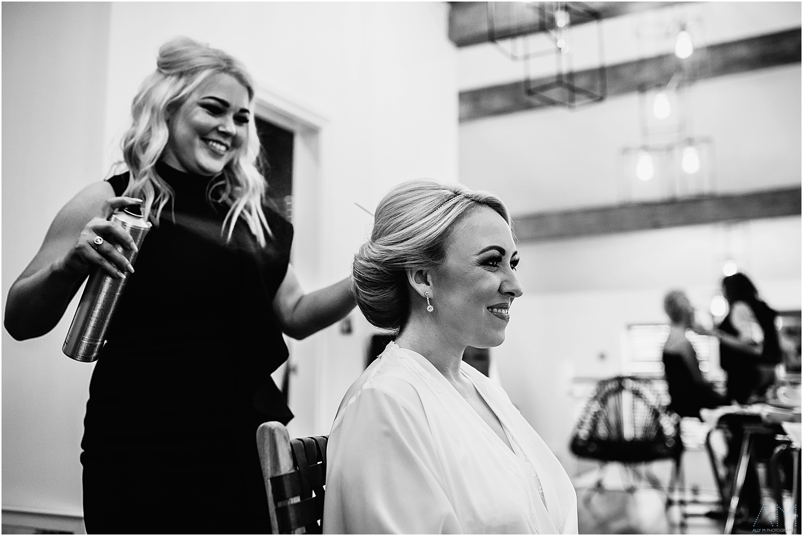 Holmes Mill Wedding | Gabby & Paul 3 Bride getting hair made up at Holmes Mill