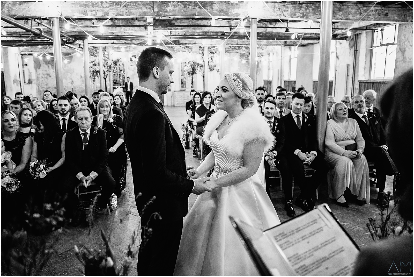 Holmes Mill Wedding | Gabby & Paul 16 Bride and groom during ceremony at Holmes Mill