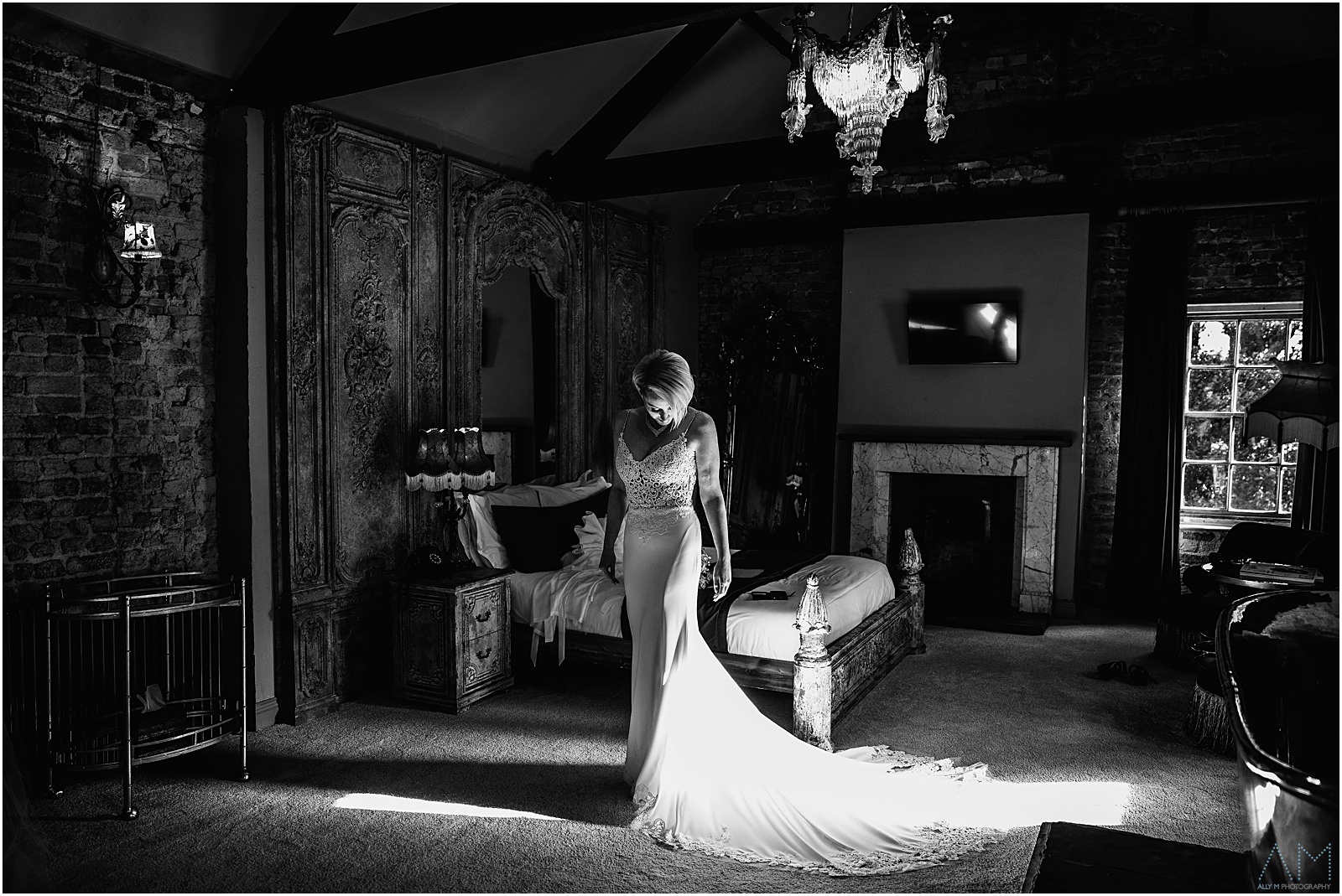 Bride in her wedding dress at Le Petit Chateau
