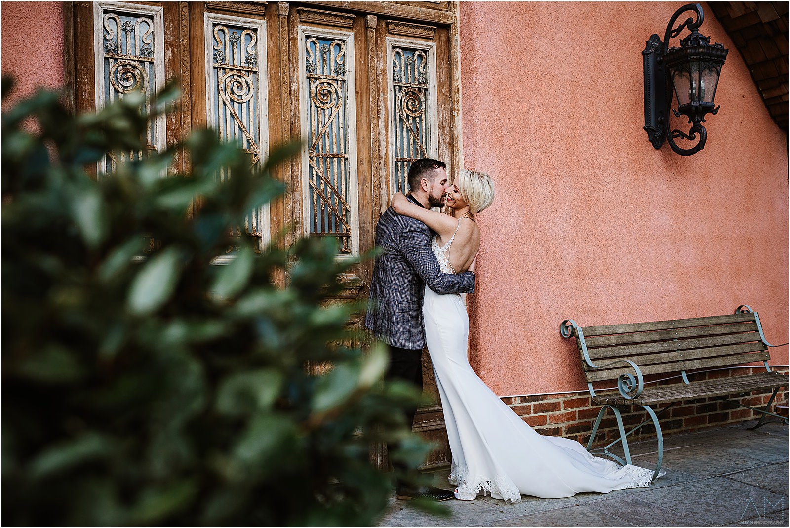Bride and groom at Le Petit Chateau