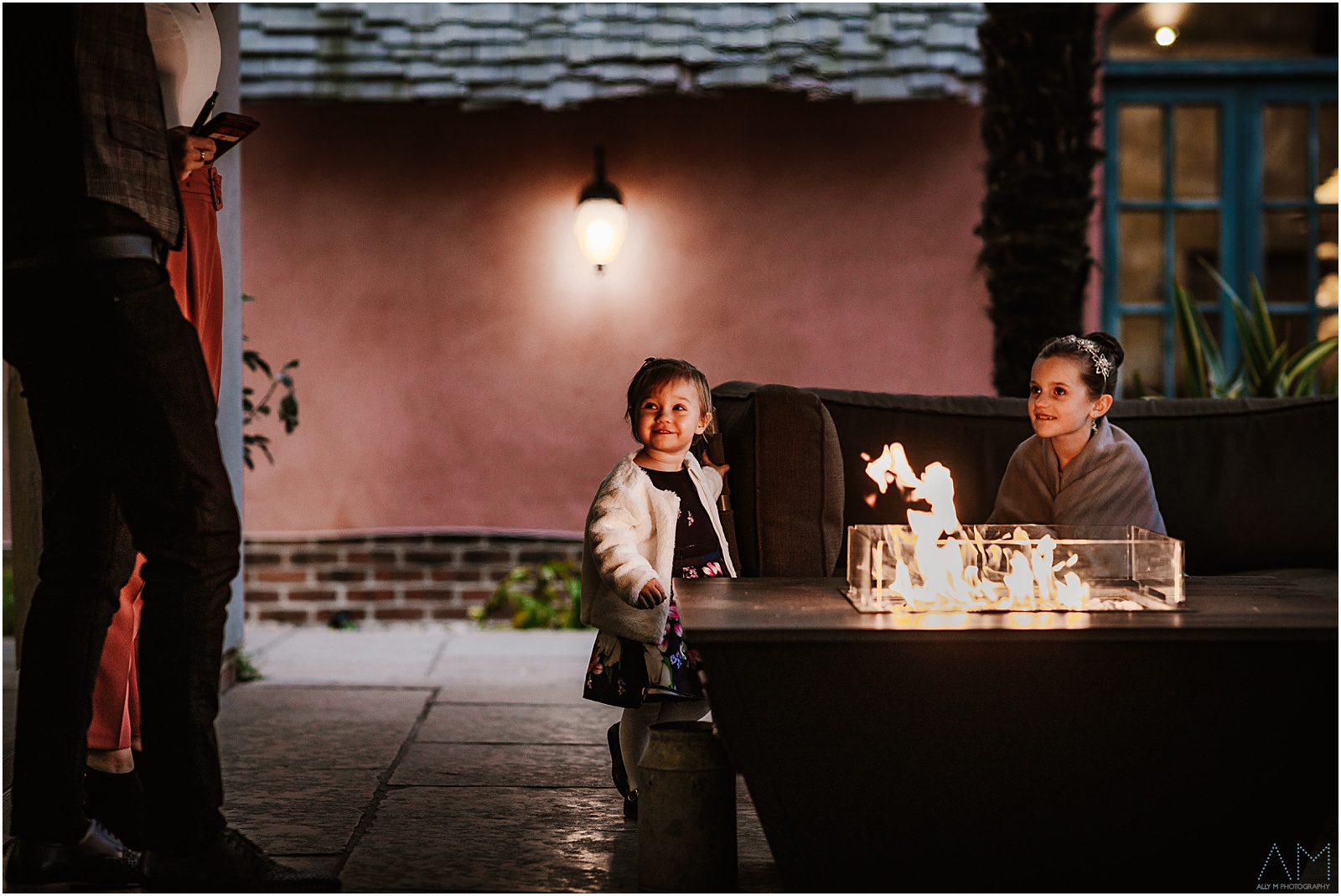 Little girls by the fire pit