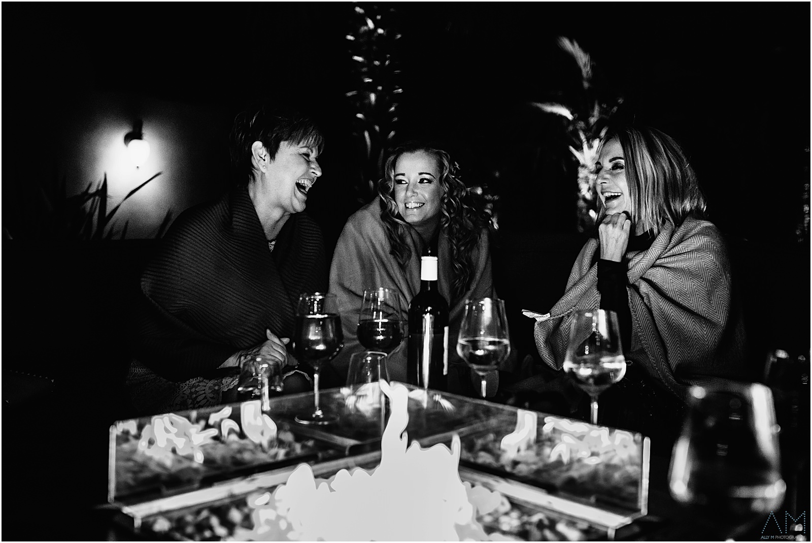 Laughing by the fire