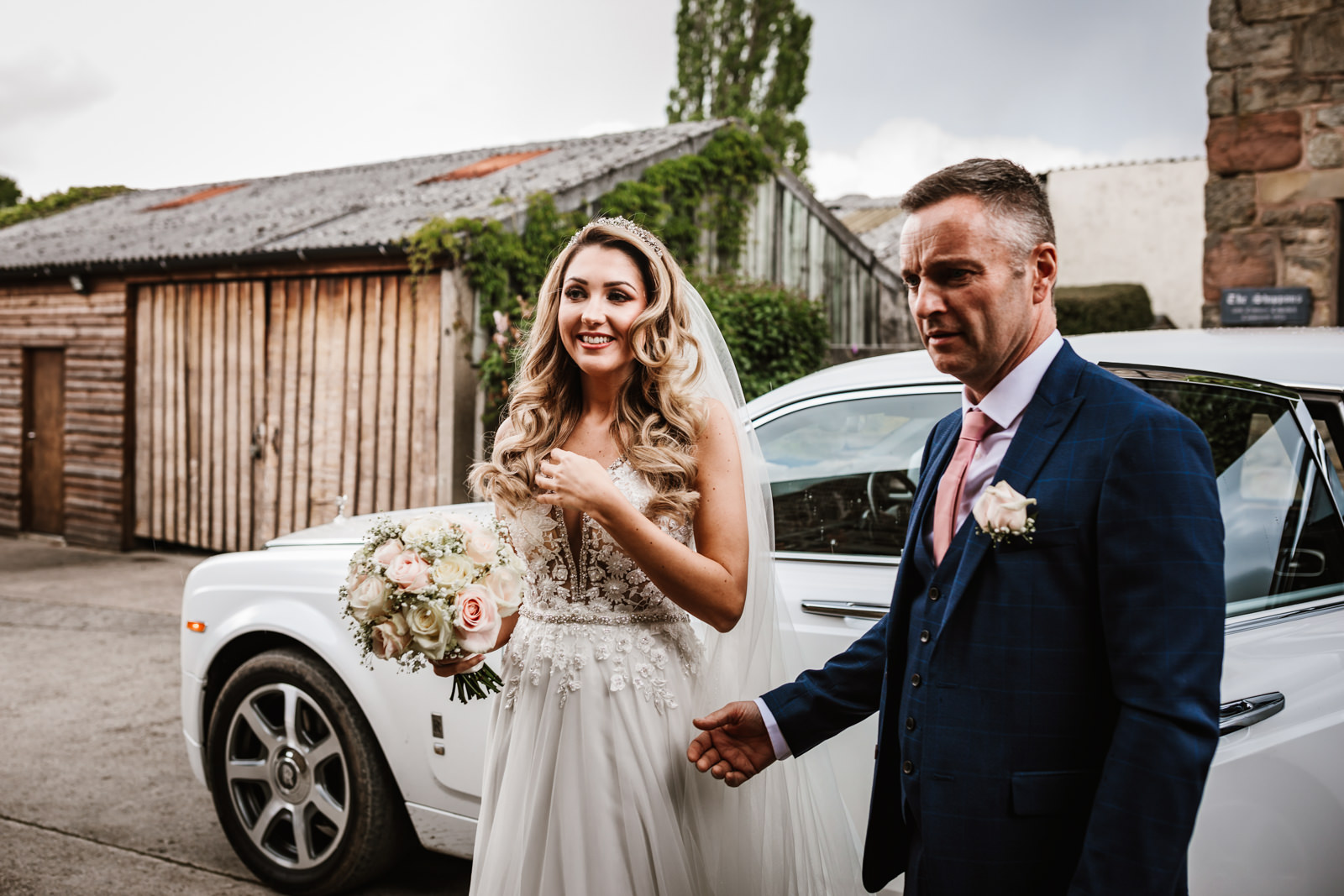 Bride arriving at Hyde Bank Farm