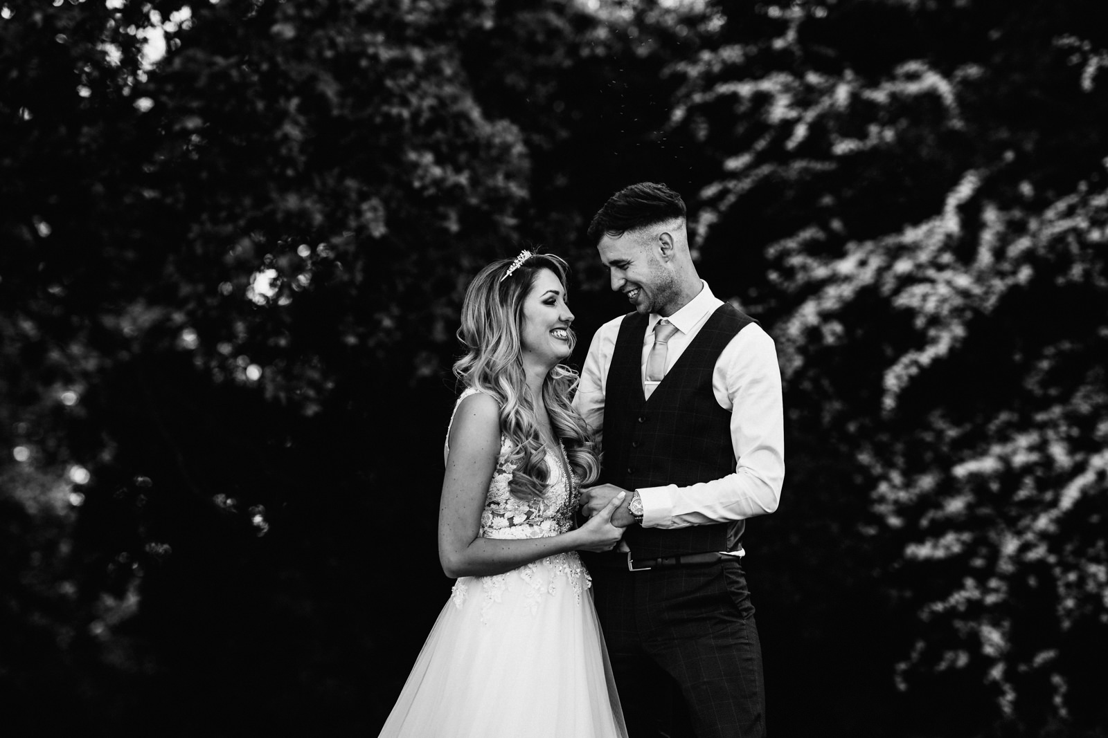 Black and white portrait of the bride and groom