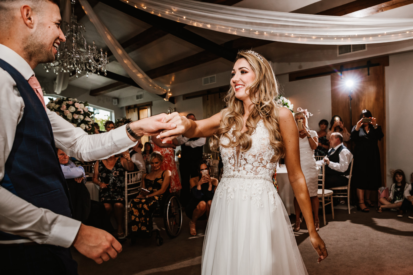 Bride and groom dancing