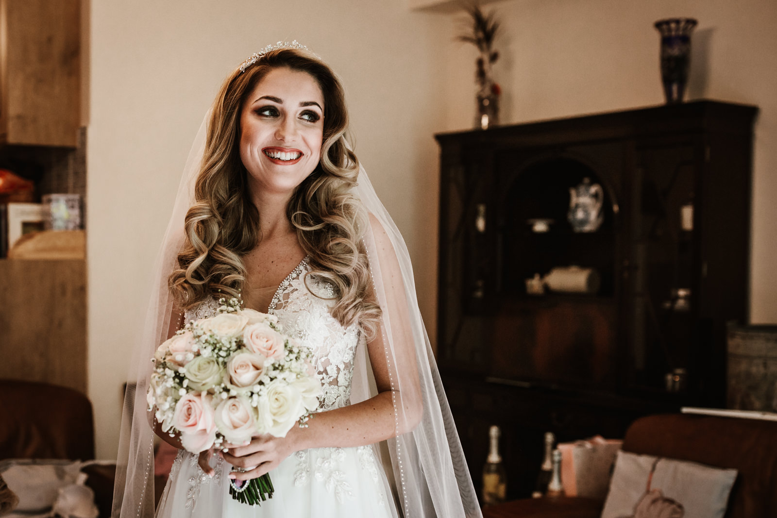 Bride in her wedding dressat Hyde Bank Farm