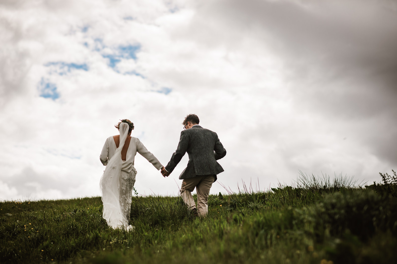 Bride and groom walking together