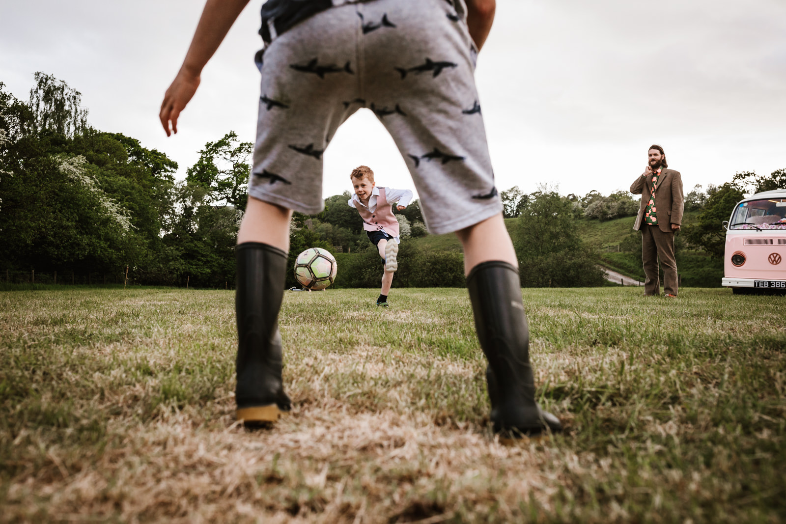Playing football on the grounds