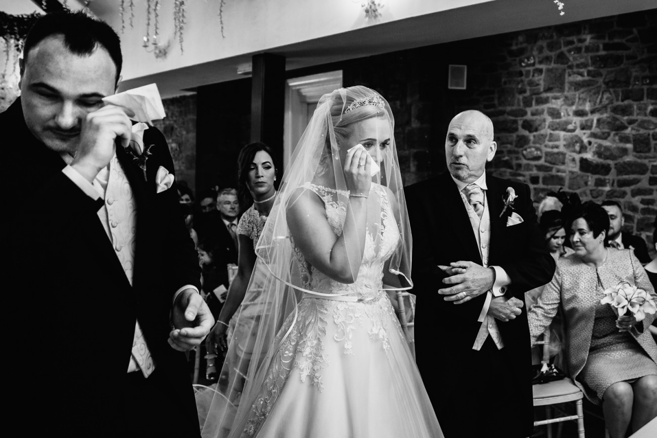 Bride and groom in tears at Stirk House