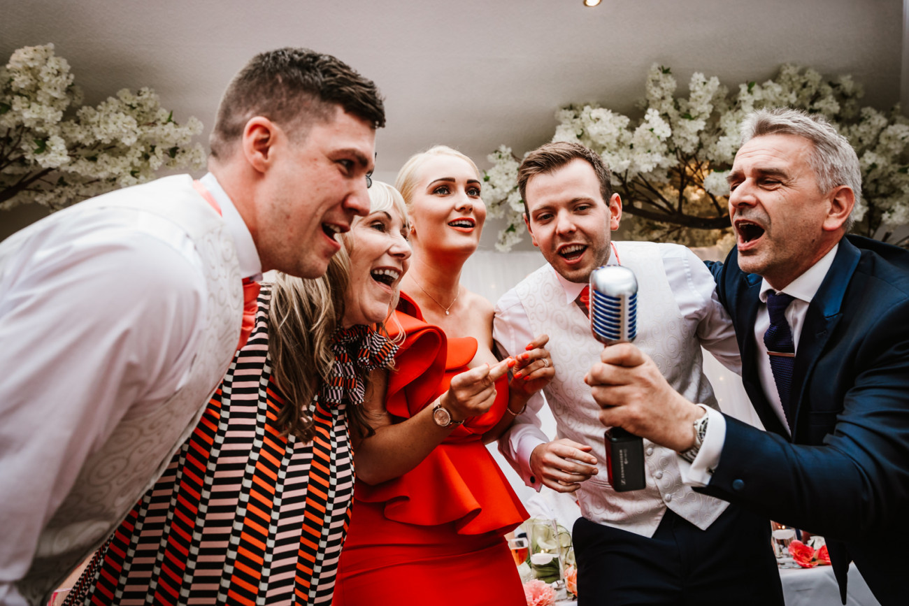 Wedding guests singing