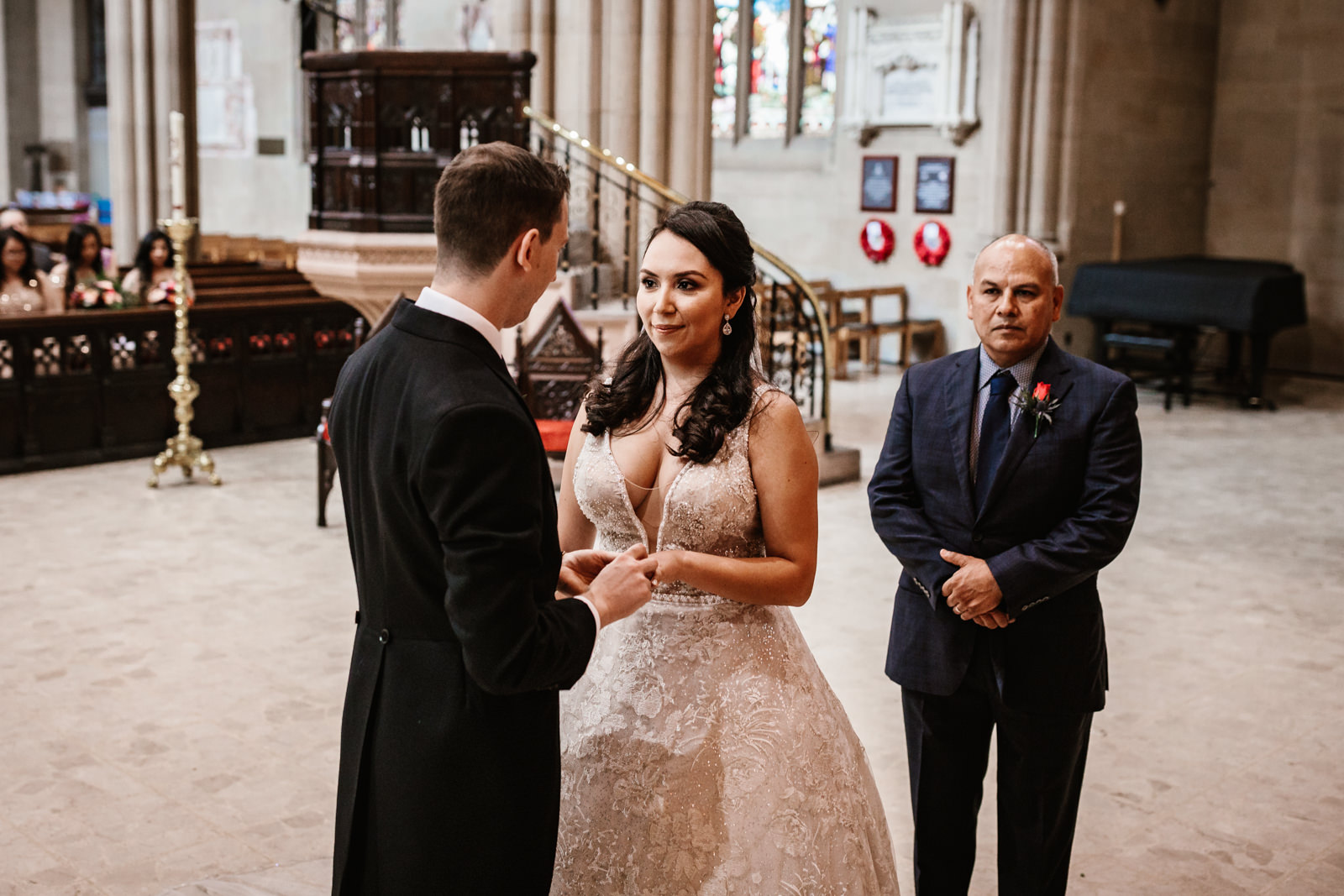 Bride and groom at the church alter