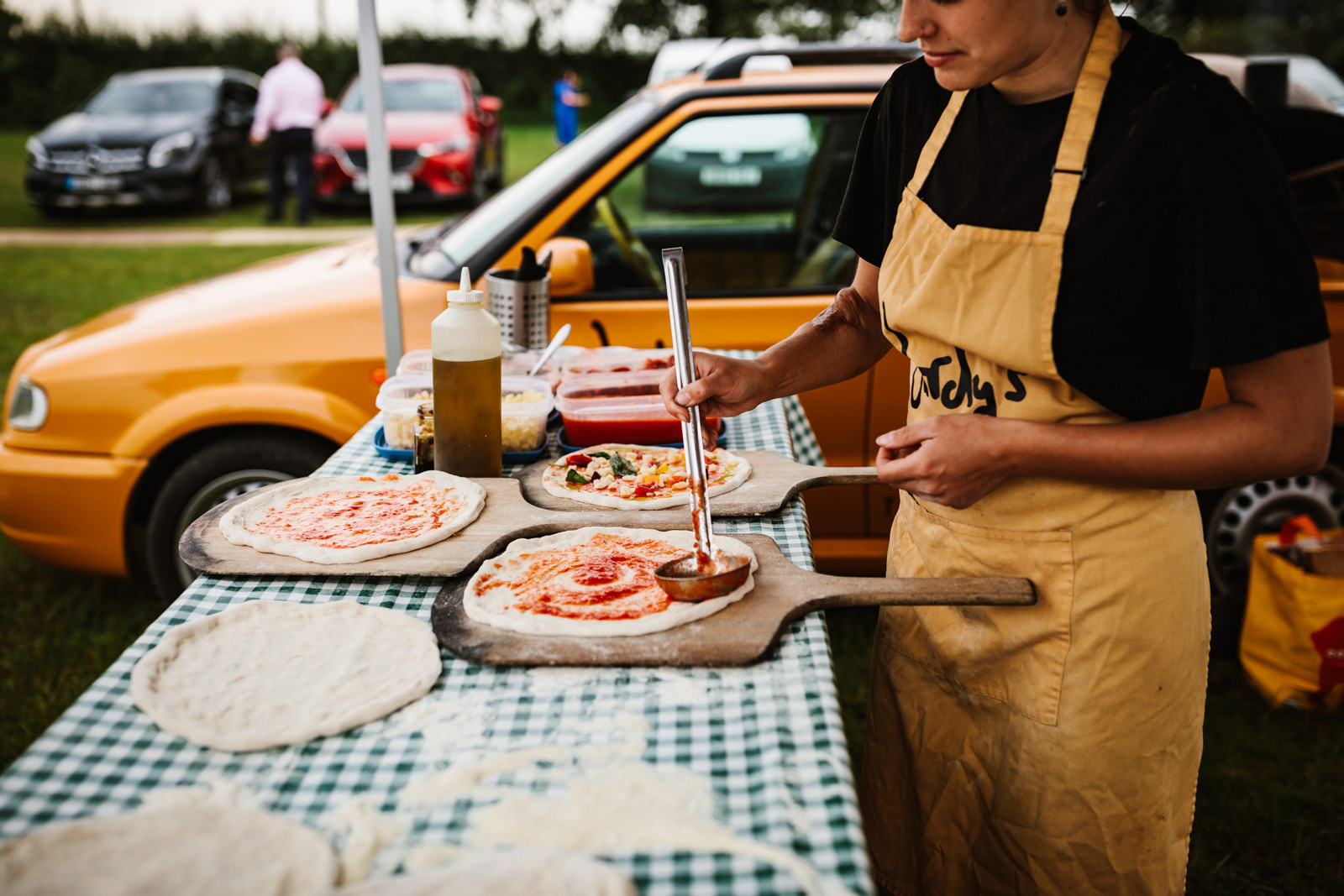 Lester Meadows Tipi Wedding Cheshire 64 Wedding pizza