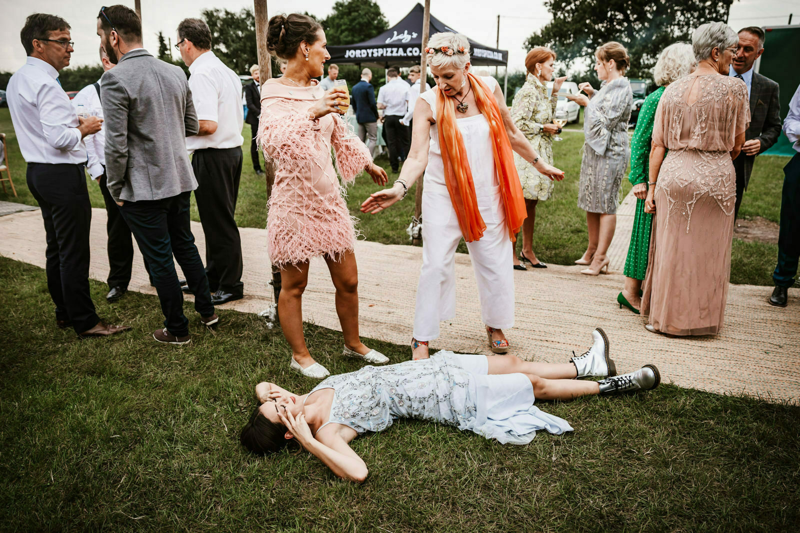 Lester Meadows Tipi Wedding Cheshire 67 Tired bridesmaid