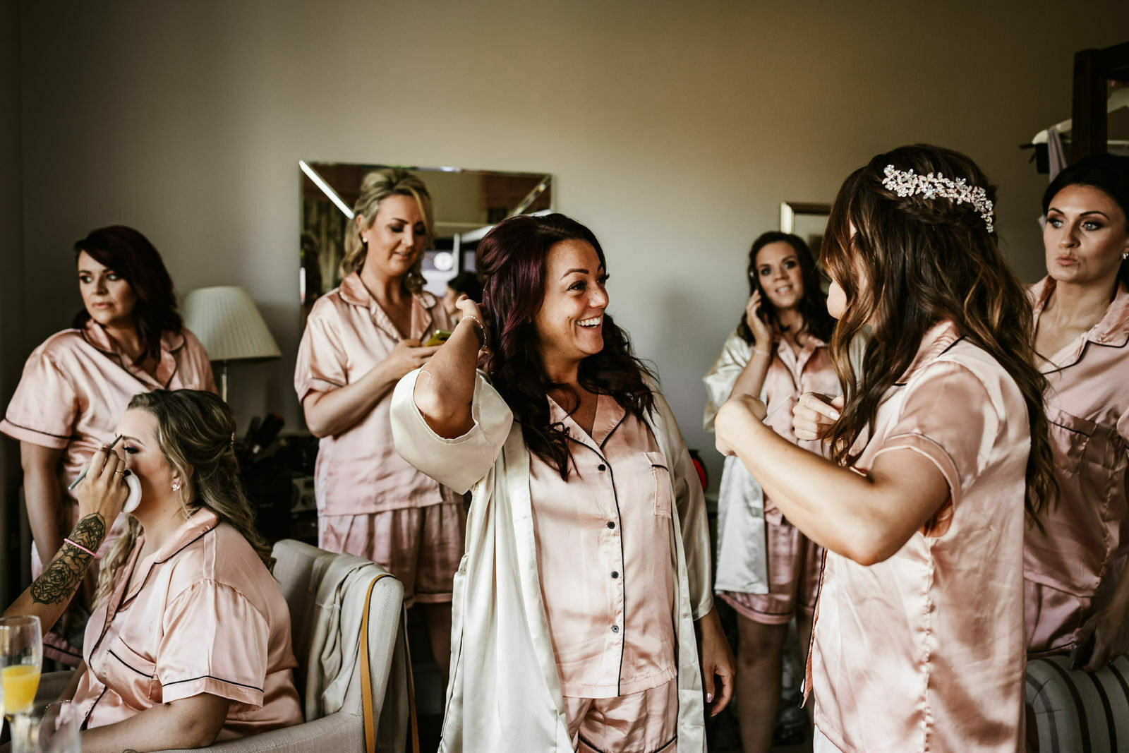 Lakeside Wedding At The Belsfield Hotel 3 Bridesmaids getting ready at The Belsfield