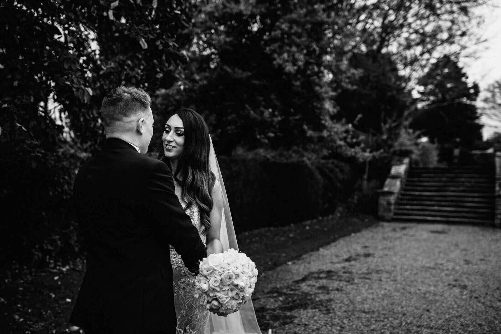 Bride and groom together at Eaves Hall