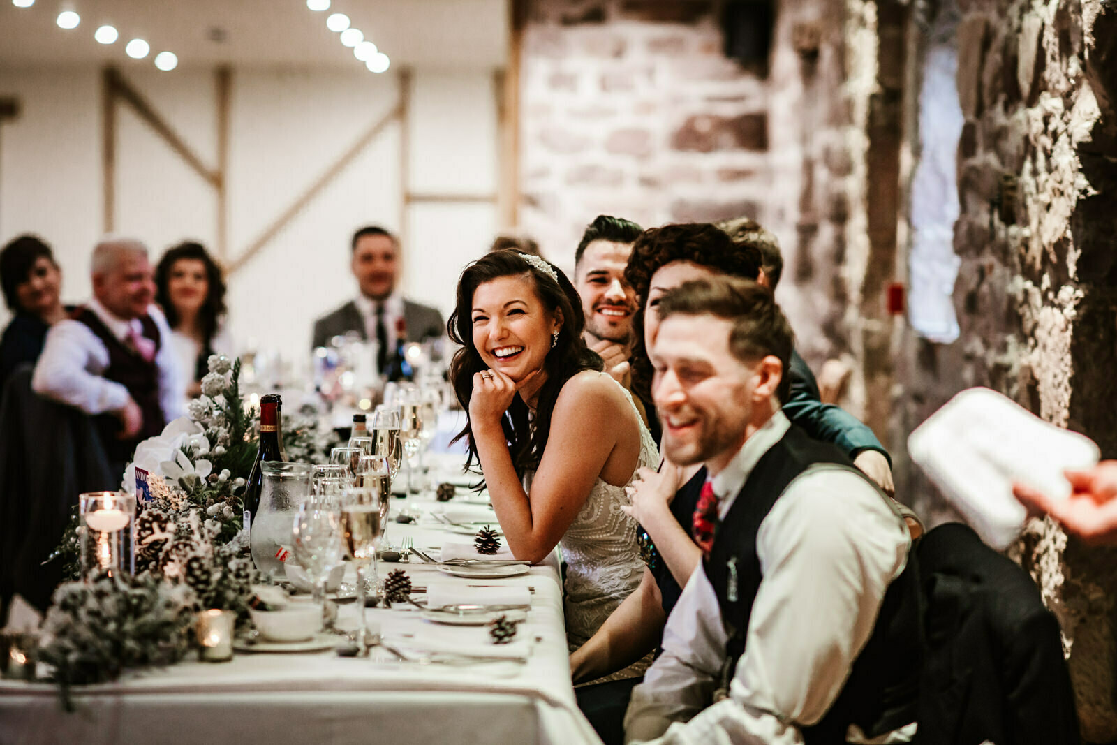 Bride during speeches at The Ashes Wedding Barns