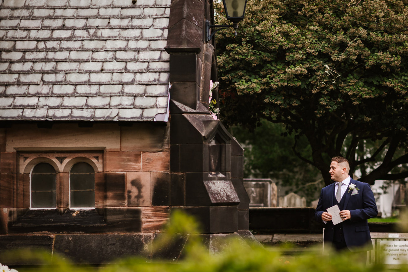 Waiting outside the church