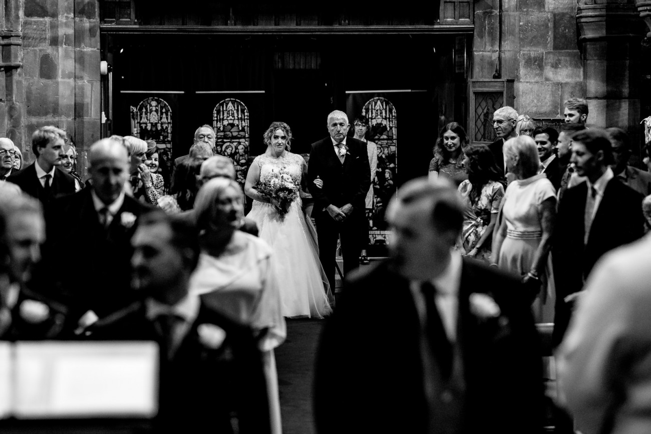 Bride arrives at church with her father