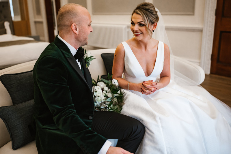 Bride and groom in the bridal suite