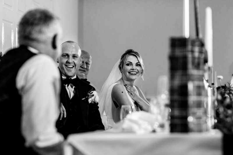 Bride and groom during the speeches