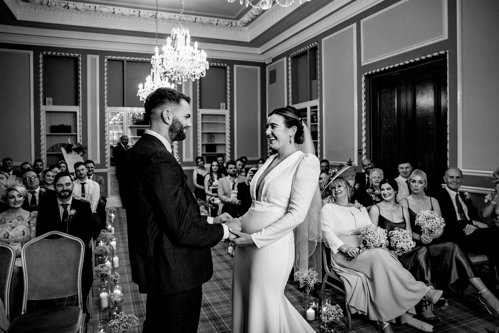 Bride and groom ceremony at manchester hall
