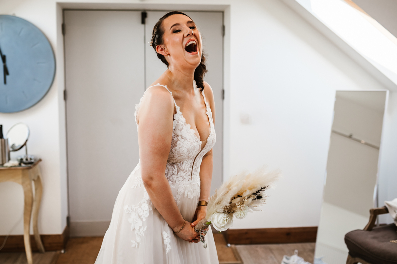 Bride laughing