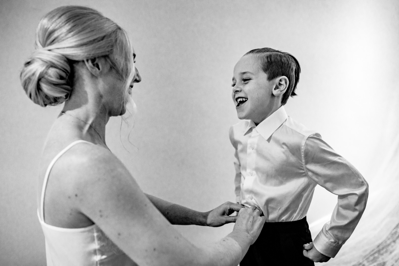 Bride getting her son ready