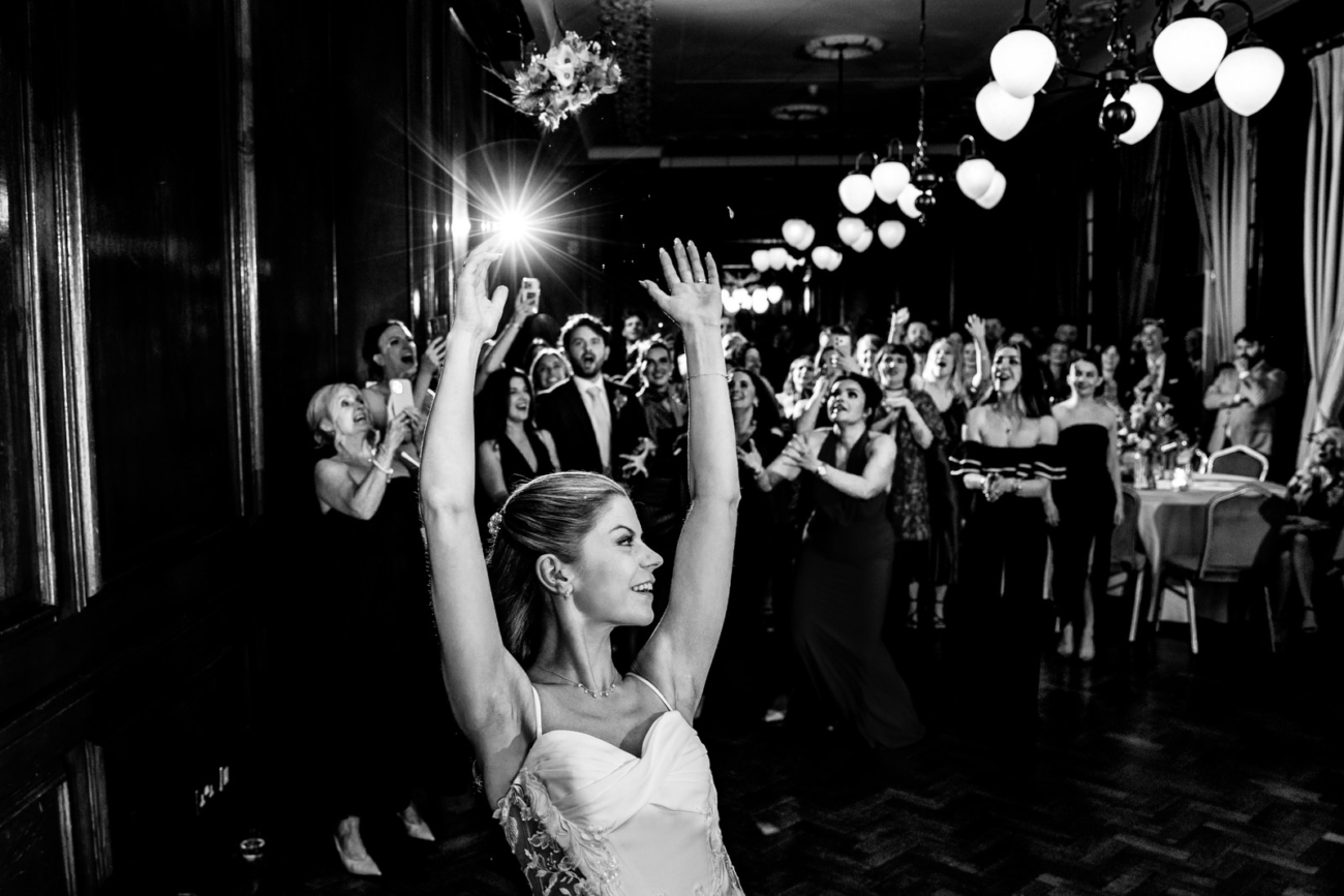 bouquet toss at Manchester Hall