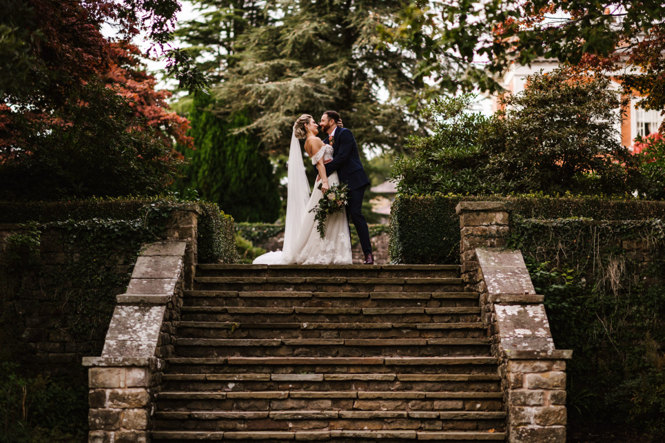 Couple on the steps at eaves Hall
