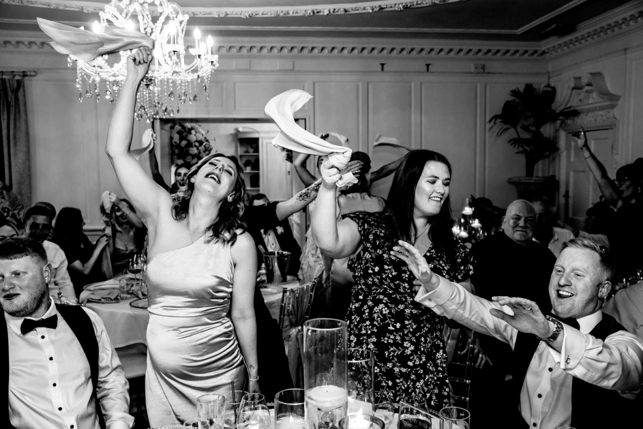 Dancing during wedding breakfast at eaves hall