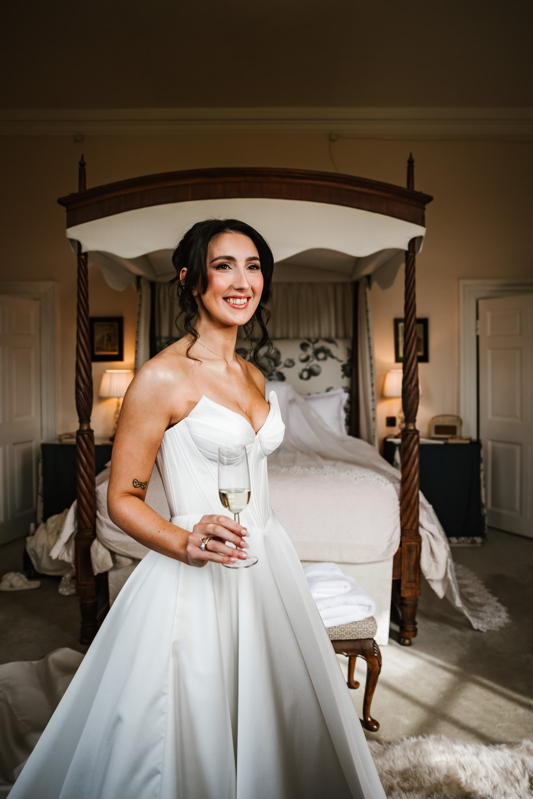 Bride all ready in her wedding dress at Iscoyd Park